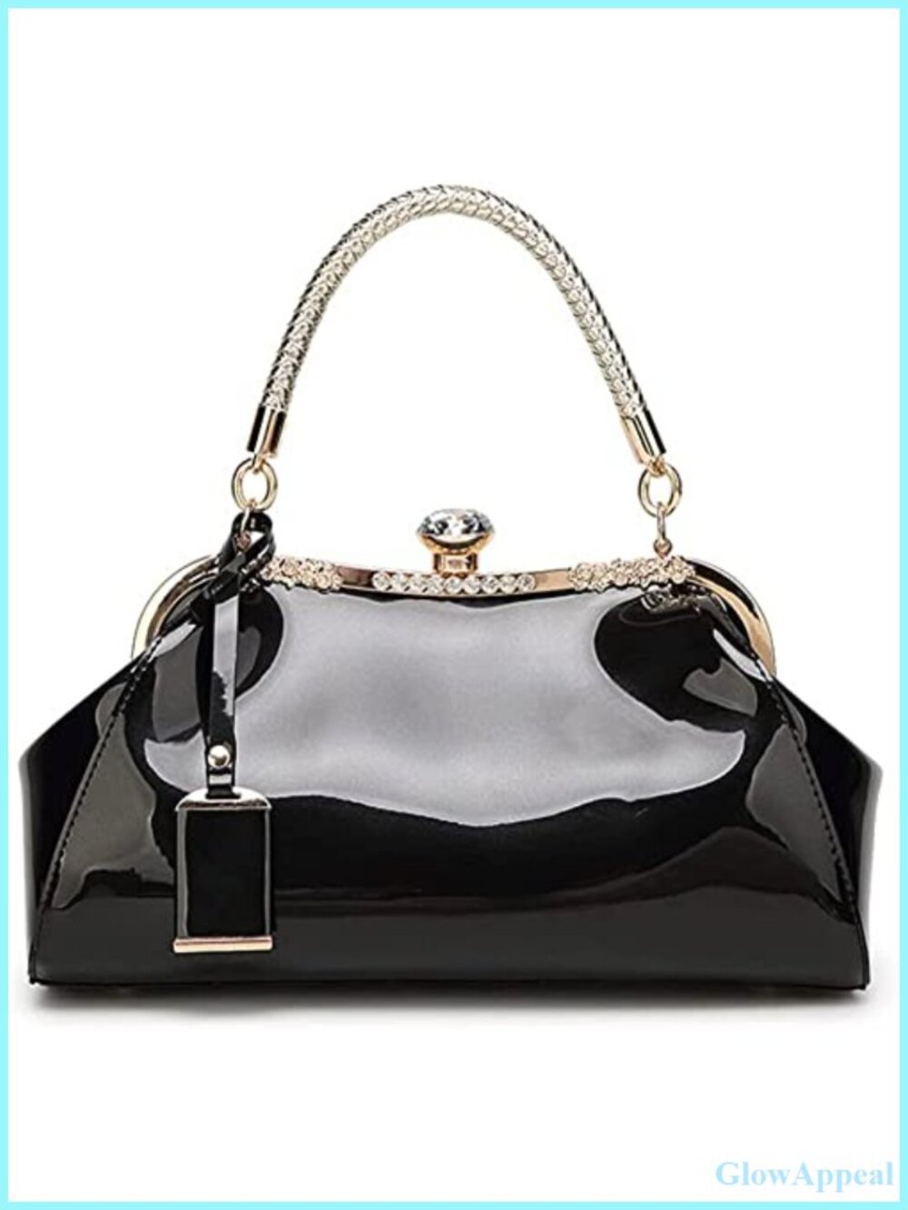 Glossy Faux Patent Leather Satchel Top Handle Tote Evening Handbag Crossbody